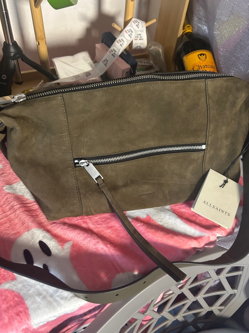 AllSAINTS Olive Vega Suede Shoulder Bag - Picture 10 of 15